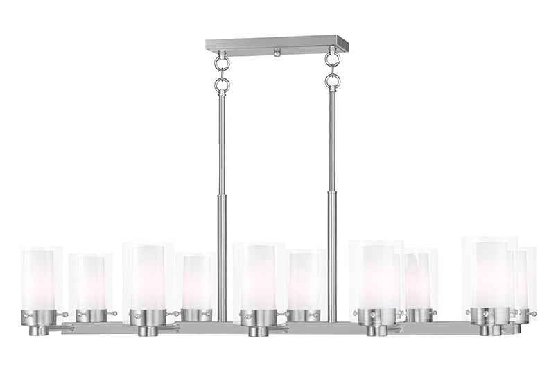 Brushed Nickel  10 Light 1 Tier Linear Chandelier by Livex Lighting