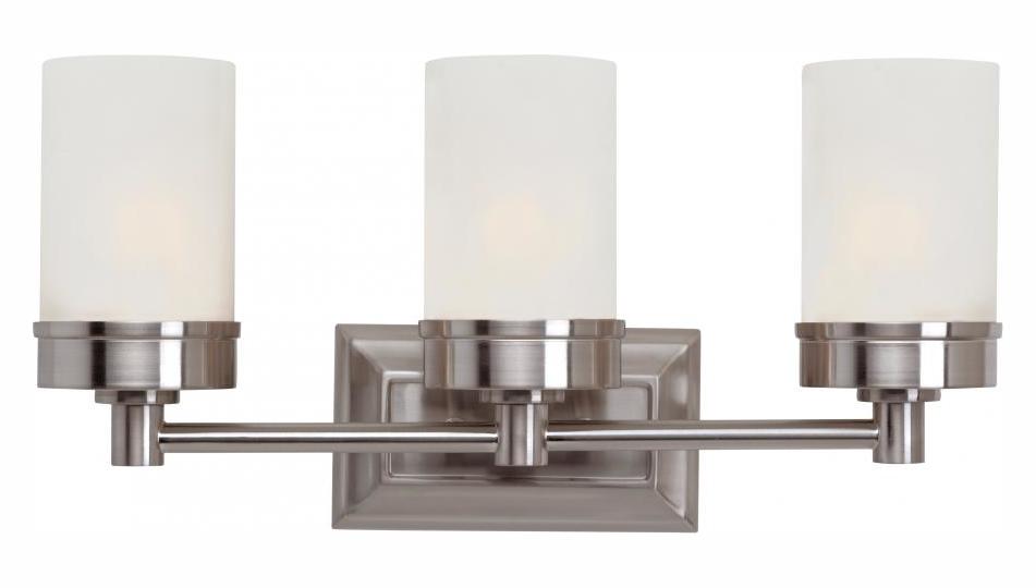 Three Light Brushed Nickel White Frosted Glass Vanity by Trans Globe