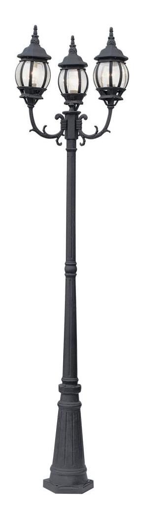 Three Light Black Clear Beveled Hexagon Glass Post Light by Trans Globe