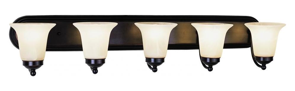 Five Light Brushed Nickel White Marbleized Glass Vanity by Trans Globe