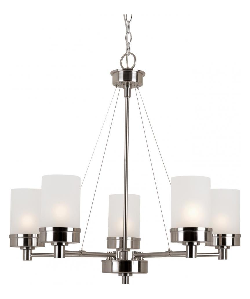 Five Light Brushed Nickel White Frosted Glass Up Chandelier by Trans Globe