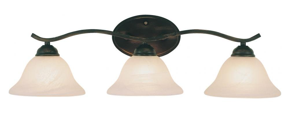 Three Light Rubbed Oil Bronze White Marbleized Glass Vanity by Trans Globe