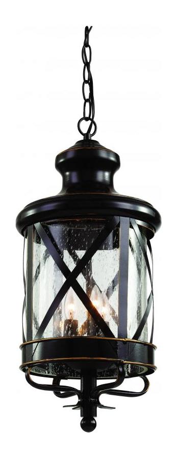 Three Light Rubbed Oil Bronze Clear Seeded Glass Hanging Lantern by Trans Globe