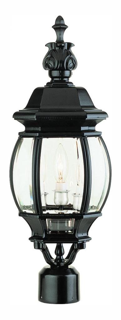 Three Light Black Clear Beveled Glass Post Light by Trans Globe