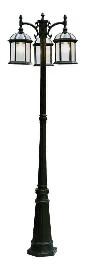 Three Light Black Clear Beveled Hexagon Glass Post Light by Trans Globe