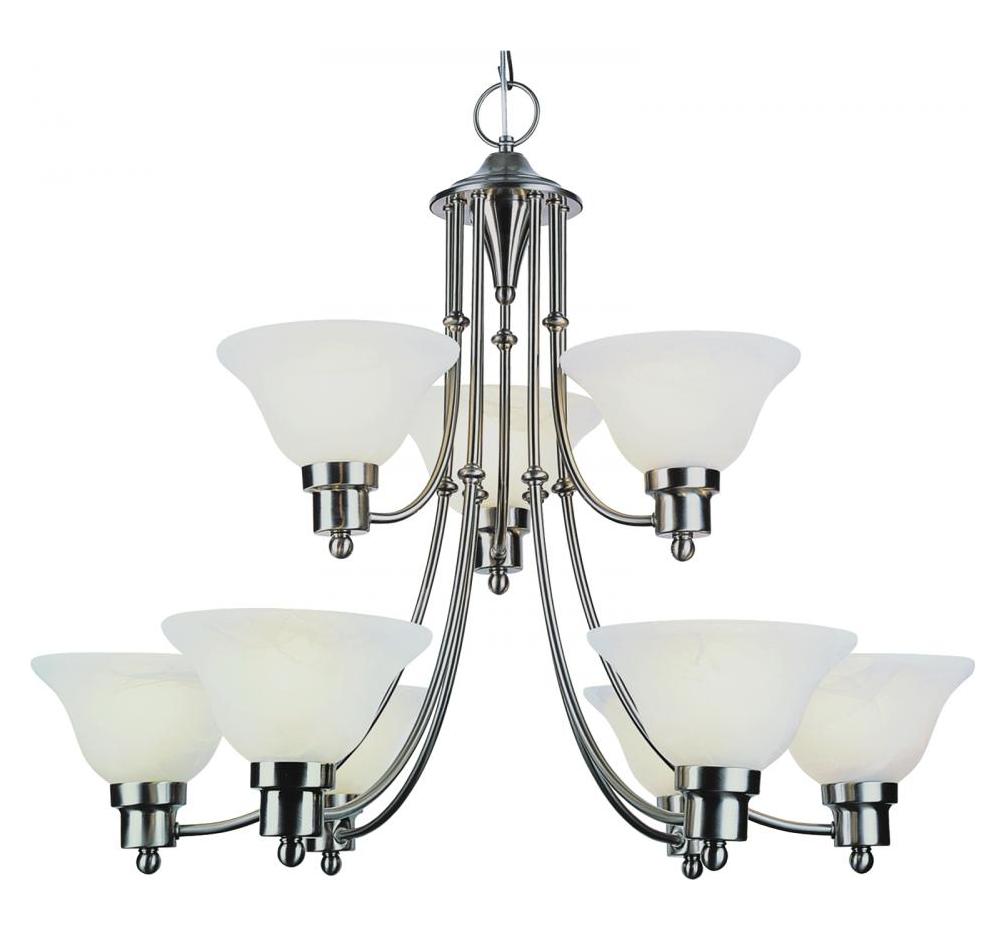 Nine Light Brushed Nickel Alabaster Glass Up Chandelier by Trans Globe