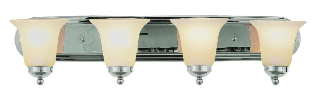 Four Light Brushed Nickel White Marbleized Glass Vanity by Trans Globe