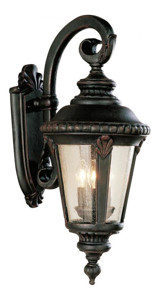 Three Light Rust Clear Seeded Glass Wall Lantern by Trans Globe