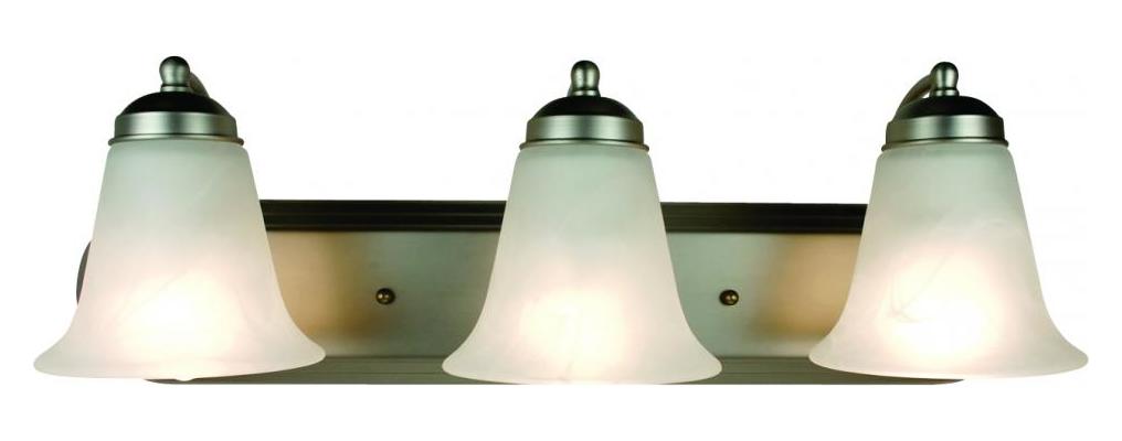 Three Light Brushed Nickel White Marbleized Glass Vanity by Trans Globe