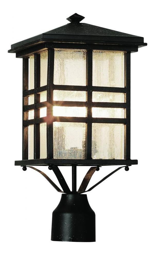 Two Light Weathered Bronze Clear Seeded Rectangle Glass Post Light by Trans Globe