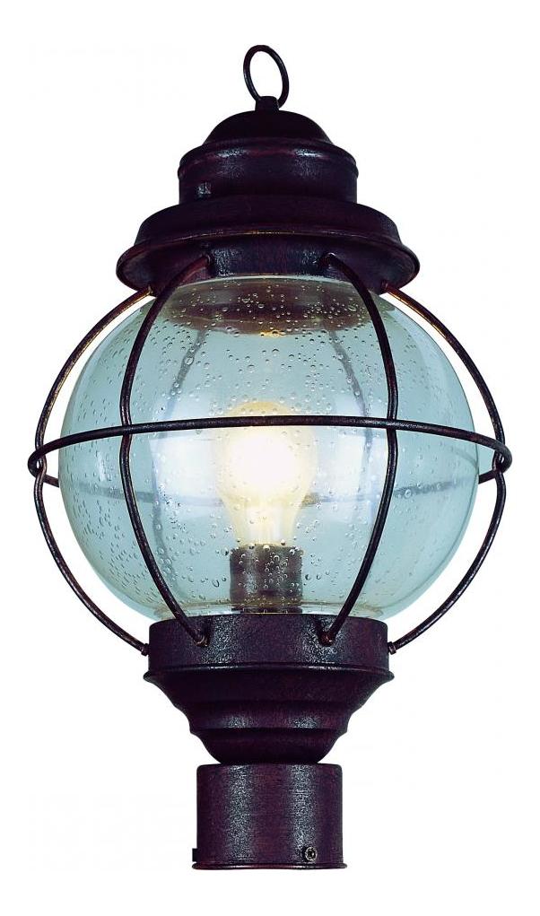 One Light Rustic Bronze Clear Seeded Glass Post Light by Trans Globe