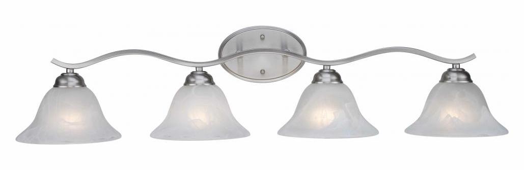 Four Light Brushed Nickel White Marbleized Glass Vanity by Trans Globe