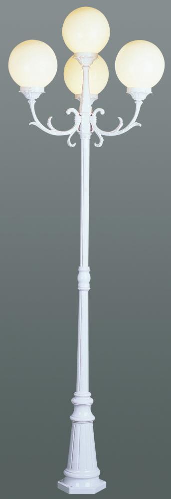 Four Light White White Opal Polycarbonate Globe Glass Post Light by Trans Globe
