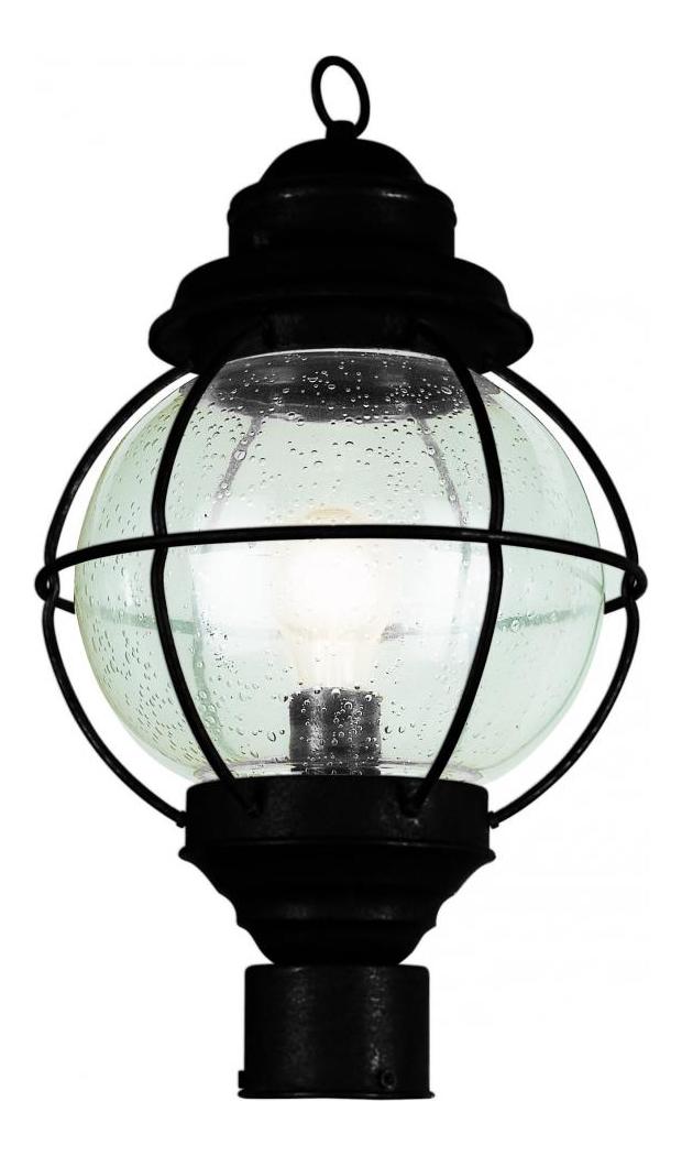 One Light Black Clear Seeded Glass Post Light by Trans Globe