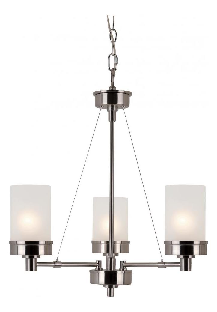 Three Light Brushed Nickel White Frosted Glass Up Chandelier by Trans Globe