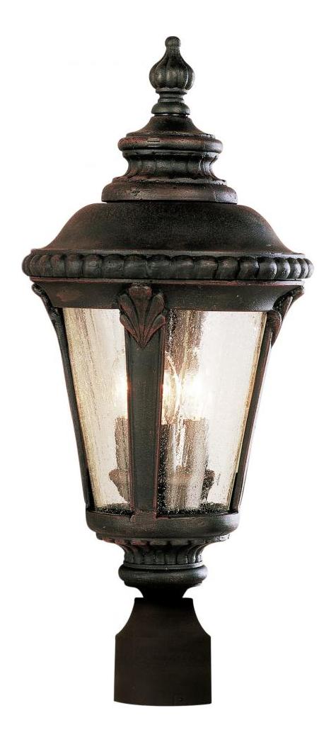 Three Light Rust Clear Seeded Glass Post Light by Trans Globe