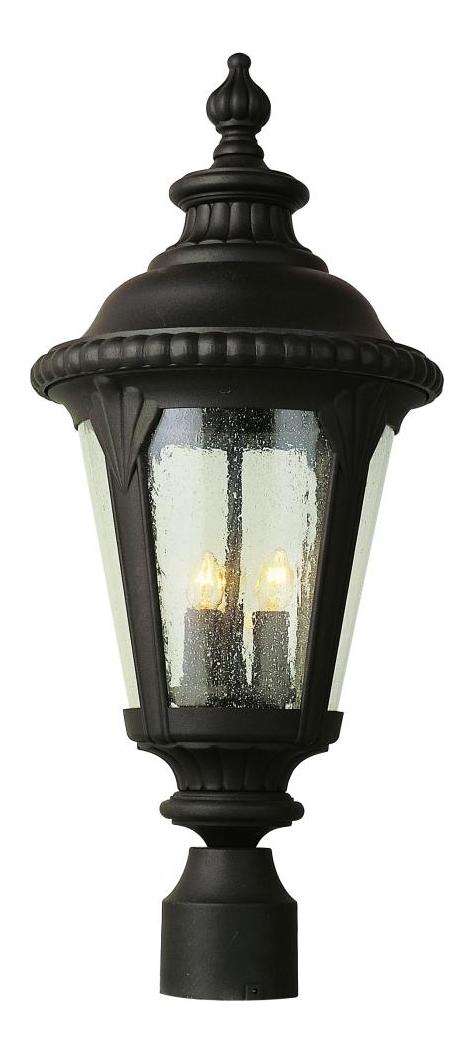 Three Light Black Clear Seeded Glass Post Light by Trans Globe