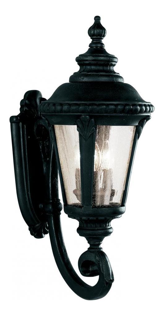Three Light Black Clear Seeded Glass Wall Lantern by Trans Globe