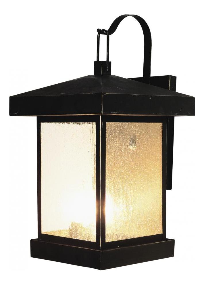 Three Light Weathered Bronze Amber Seeded Glass Wall Lantern by Trans Globe