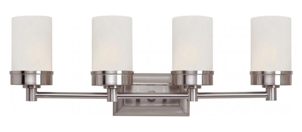 Four Light Brushed Nickel White Frosted Glass Vanity by Trans Globe