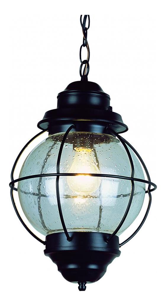 One Light Black Clear Seeded Glass Hanging Lantern by Trans Globe