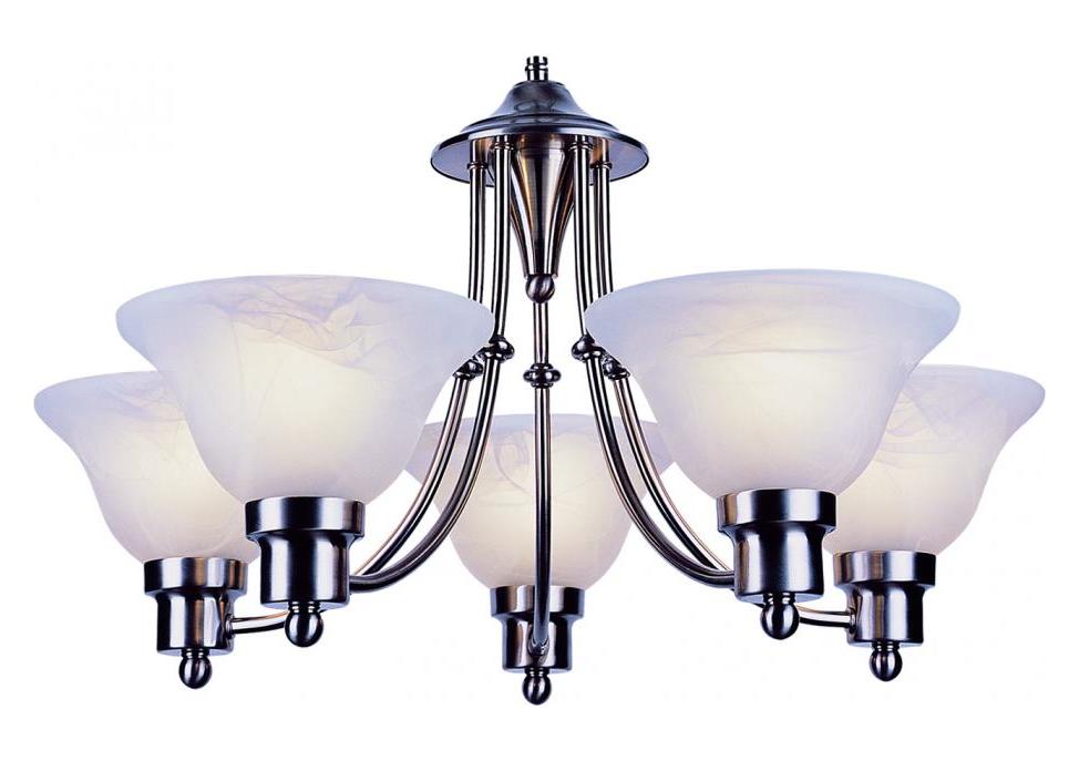 Five Light Brushed Nickel Alabaster Glass Up Chandelier by Trans Globe
