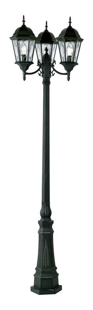 Three Light Black Water Clear Oval Window Glass Post Light by Trans Globe