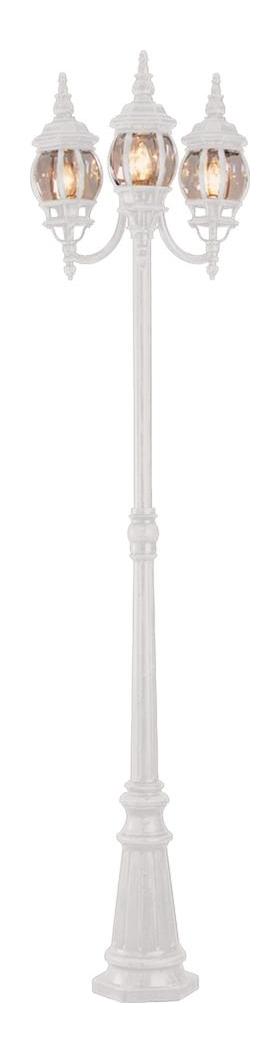 Three Light White Clear Beveled Hexagon Glass Post Light by Trans Globe