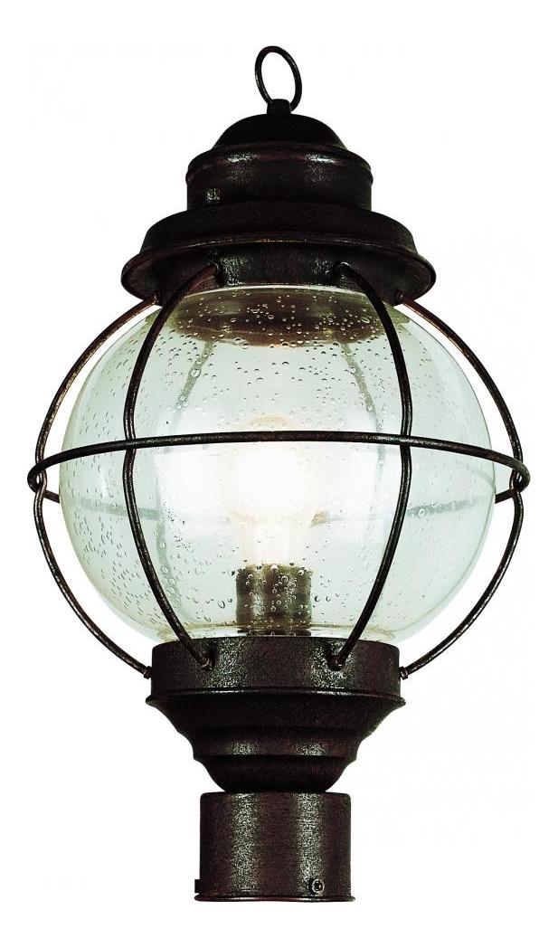 One Light Rustic Bronze Clear Seeded Glass Post Light by Trans Globe