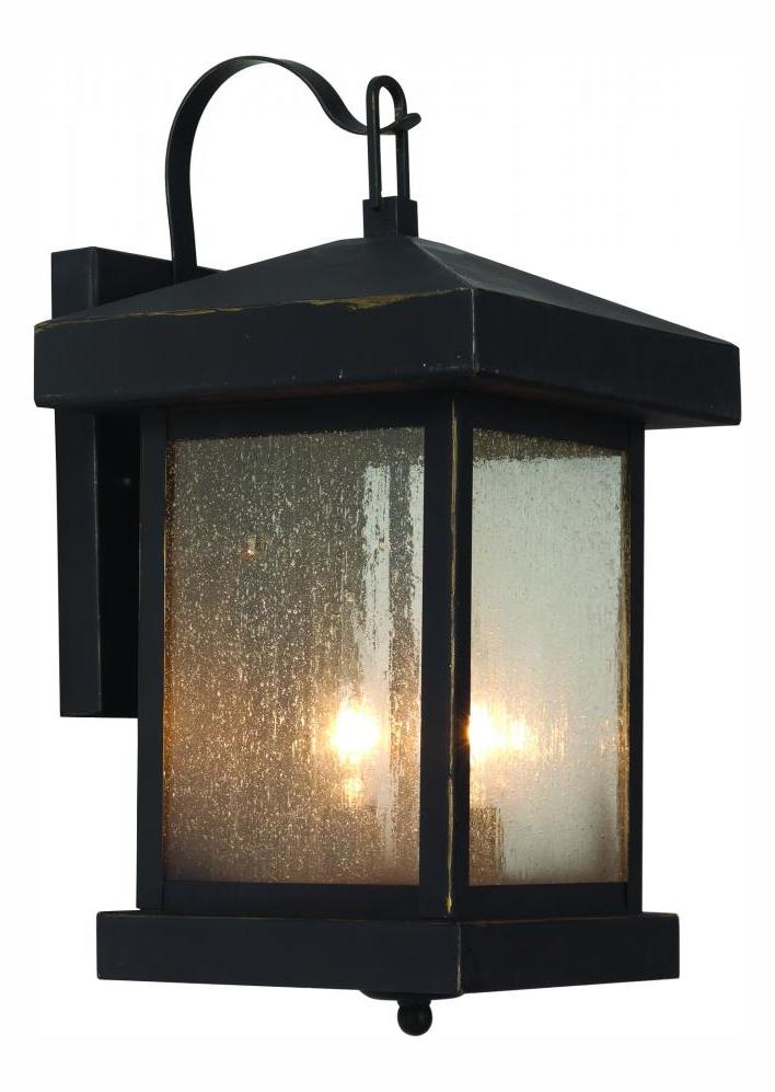 Two Light Weathered Bronze Amber Seeded Glass Wall Lantern by Trans Globe