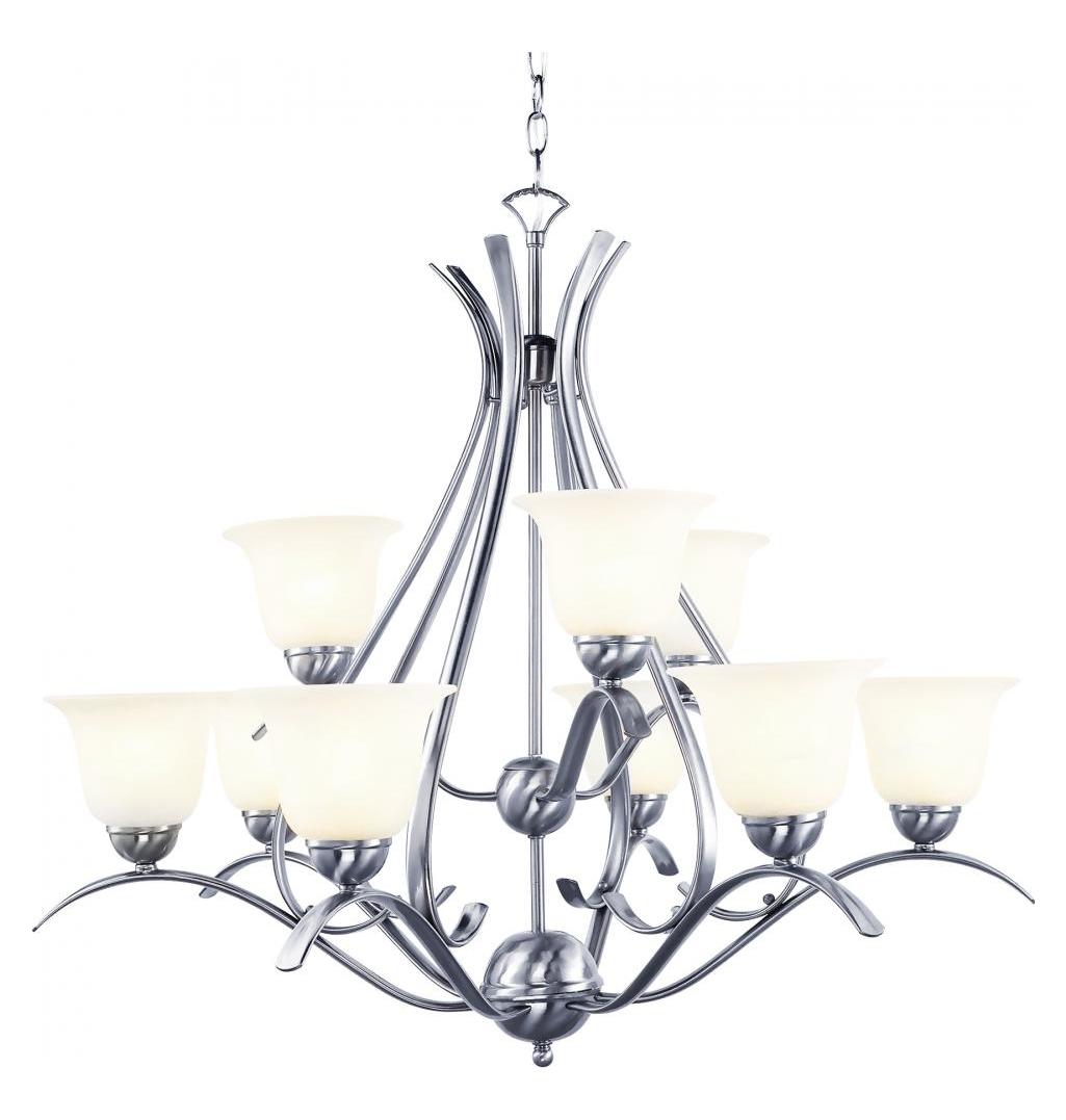 Nine Light Brushed Nickel White Marbleized Glass Up Chandelier by Trans Globe