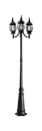 Black 3 Light 84in. 3 Head Post Lantern with Clear Beveled Glass by Designers Fountain