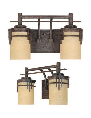 Warm Mahogany Asian Two Light Down Lighting 14.5in Wide Bathroom Fixture by Designers Fountain