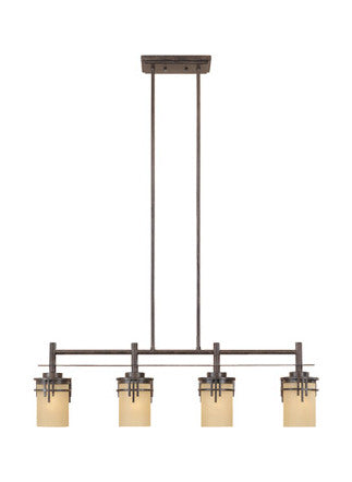 Warm Mahogany Asian Four Light Down Lighting Island / Billiard Fixture by Designers Fountain