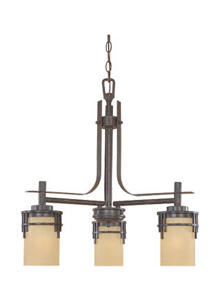 Warm Mahogany Asian Three Light Down Lighting Chandelier by Designers Fountain