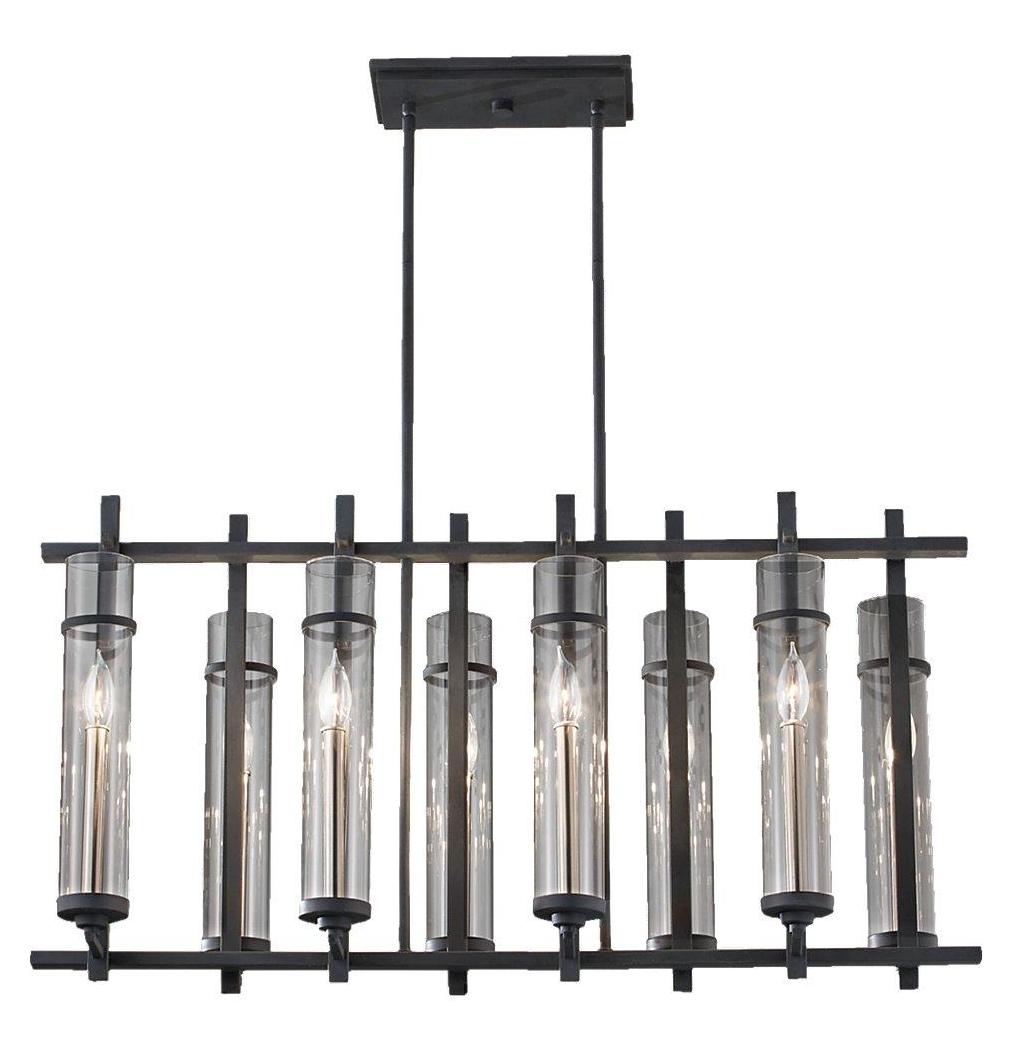 Eight Light Clear Glass Antique Forged Iron/Brushed Steel Island Light by Generation Lighting