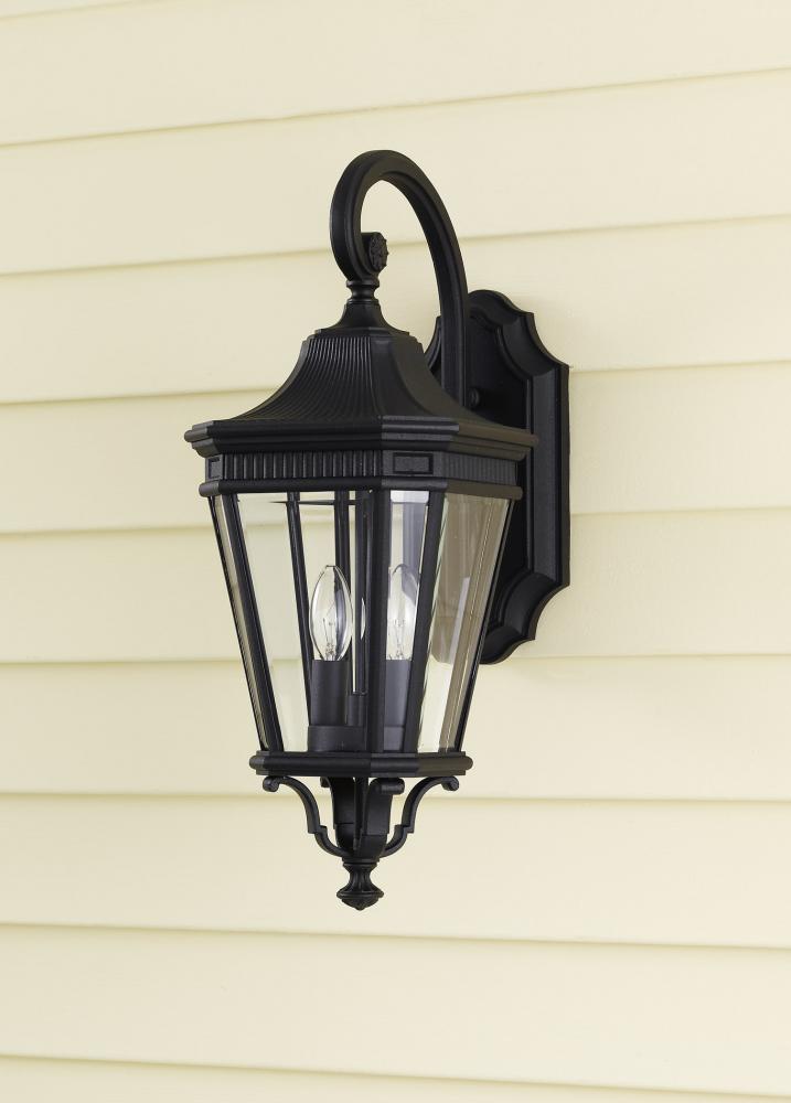 Two Light Black Clear Beveled Glass Wall Lantern by Generation Lighting