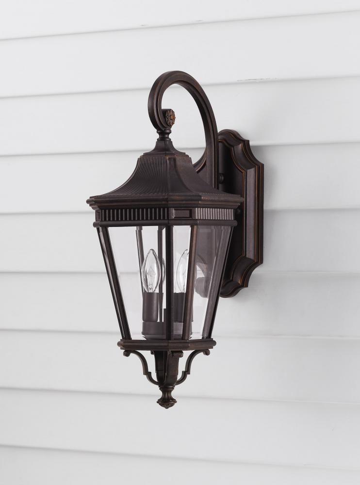 Two Light Grecian Bronze Clear Beveled Glass Wall Lantern by Generation Lighting