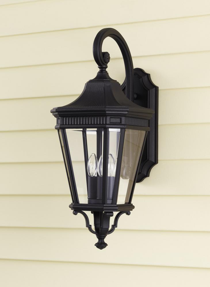 Three Light Black Clear Beveled Glass Wall Lantern by Generation Lighting