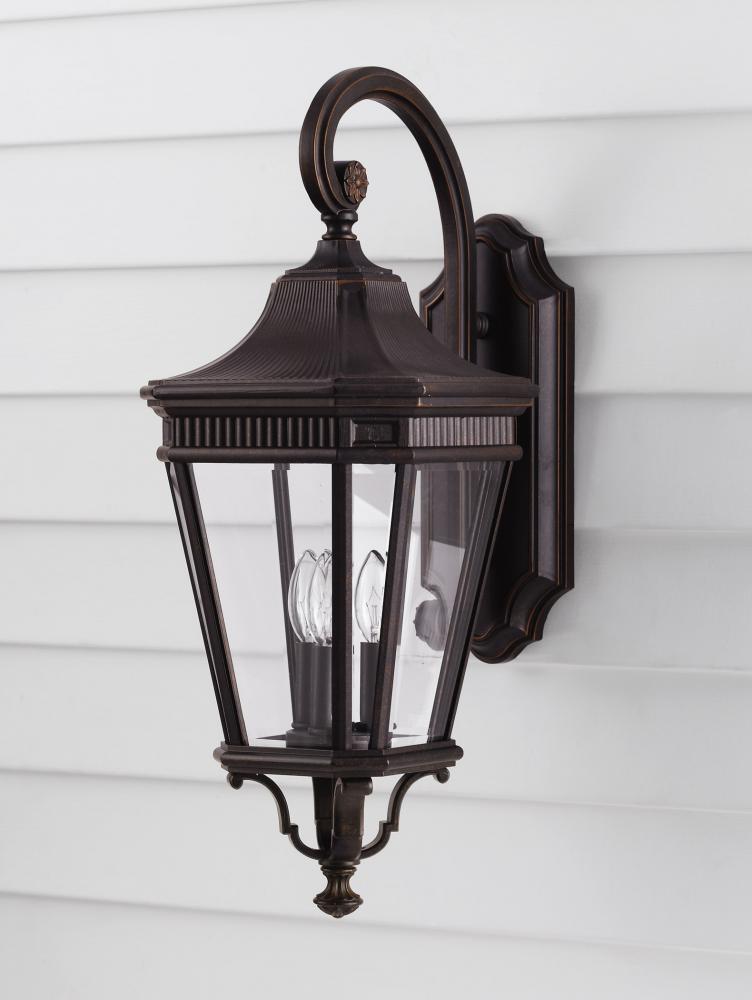 Three Light Grecian Bronze Clear Beveled Glass Wall Lantern by Generation Lighting