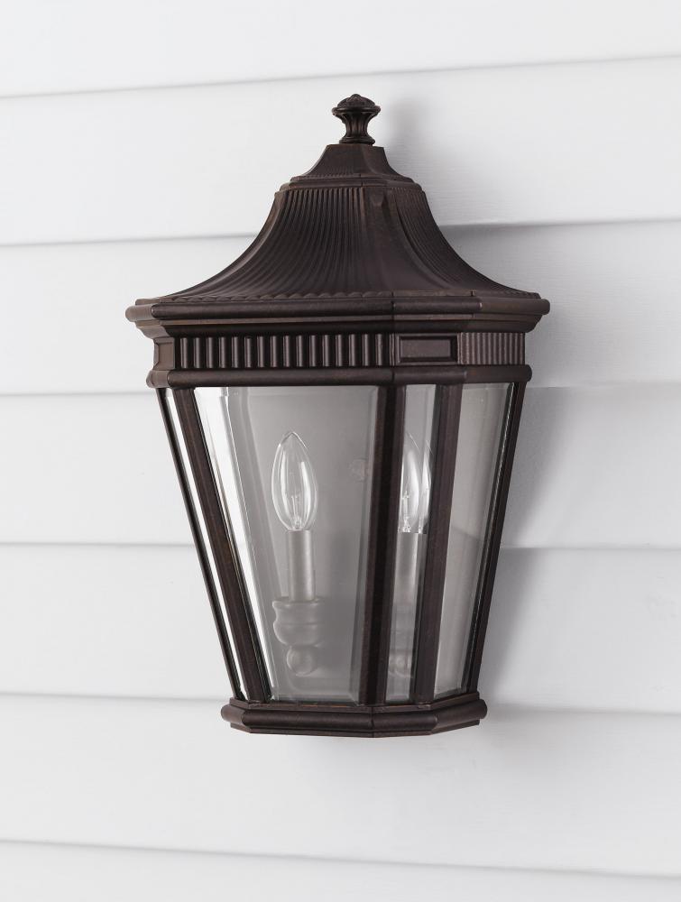 Two Light Grecian Bronze Clear Beveled Glass Wall Lantern by Generation Lighting
