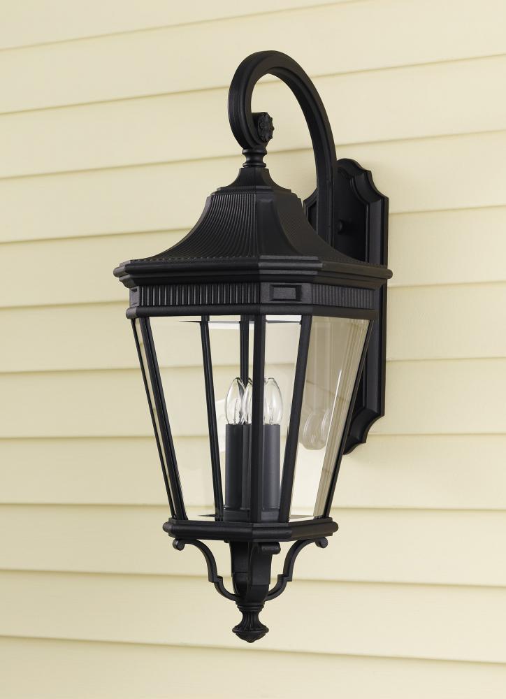 Three Light Black Clear Beveled Glass Wall Lantern by Generation Lighting