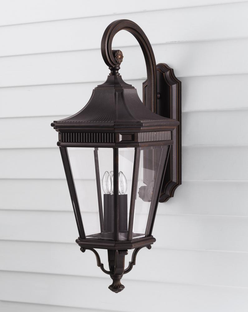 Three Light Grecian Bronze Clear Beveled Glass Wall Lantern by Generation Lighting