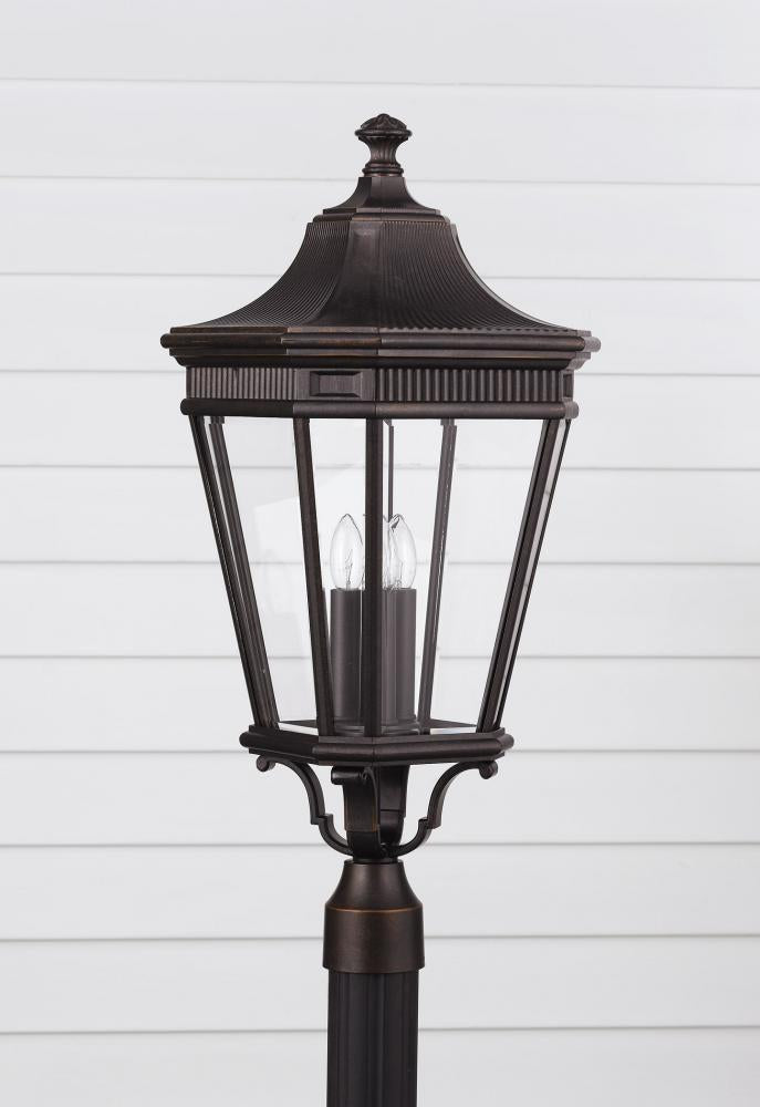Three Light Grecian Bronze Clear Beveled Glass Post Light by Generation Lighting