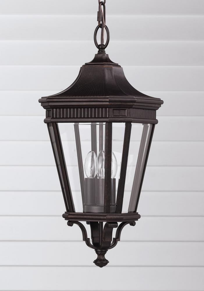 Three Light Grecian Bronze Clear Beveled Glass Hanging Lantern by Generation Lighting