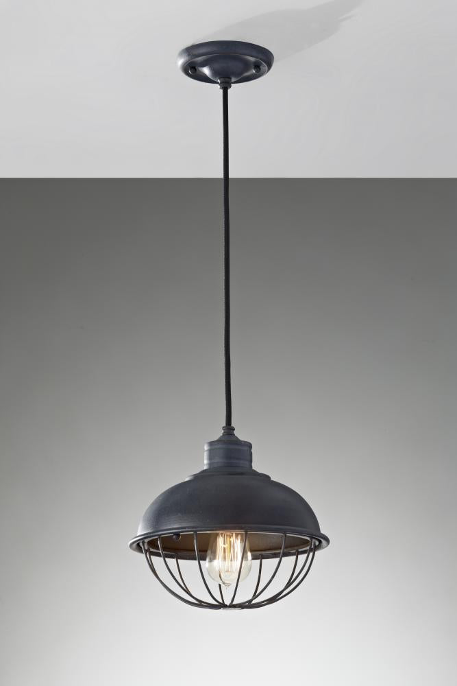 One Light Antique Forged Iron Down Pendant by Generation Lighting