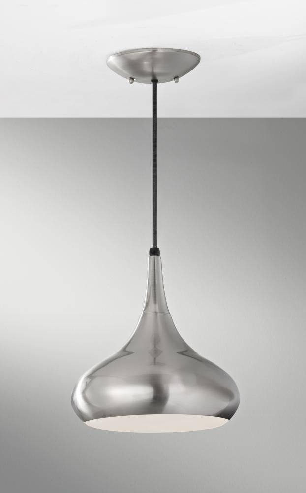 One Light Brushed Steel Down Pendant by Generation Lighting