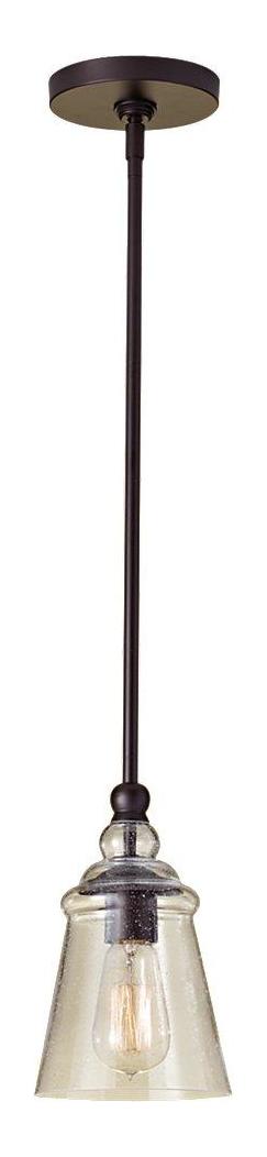 One Light Oil Rubbed Bronze Clear Seeded Glass Down Mini Pendant by Generation Lighting