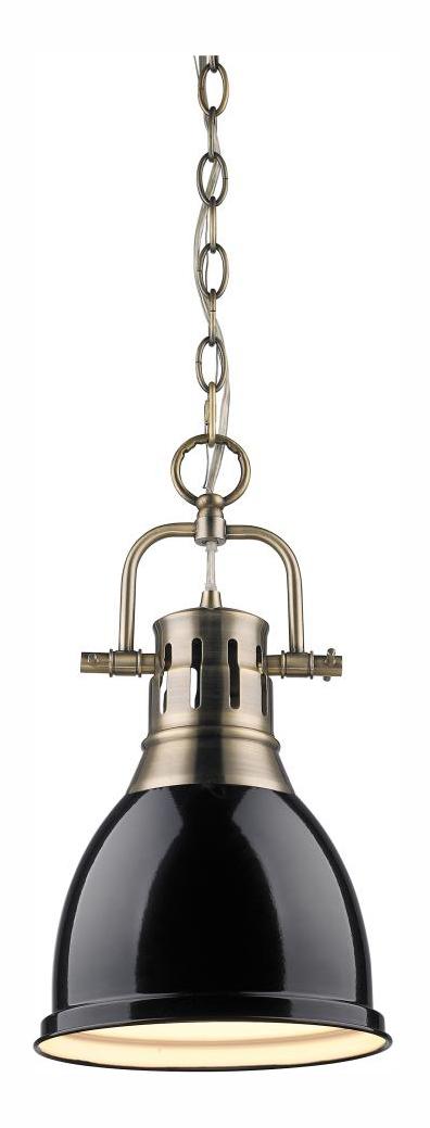 Aged Brass  1 Light Mini Pendant with Black Shade by Golden