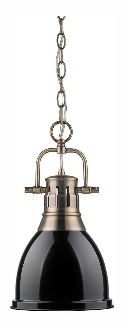 Aged Brass  1 Light Mini Pendant with Black Shade